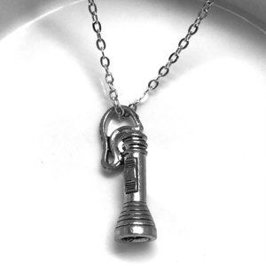 Miniature Pewter Flashlight Torch Light Camping Hiking Flash Light Gift Necklace